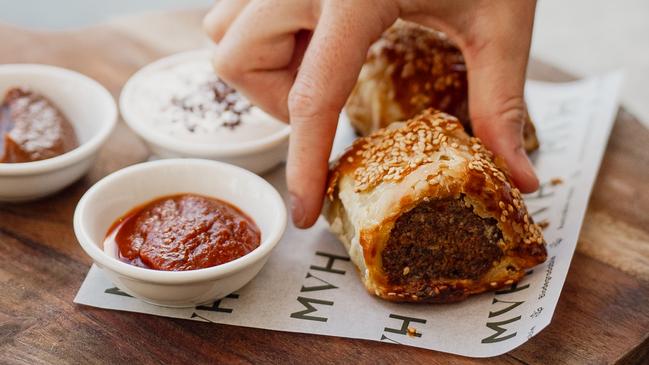 Lamb sausage roll served with preserved lemon ketchup at the McLaren Vale Hotel, McLaren Vale. Picture: Supplied