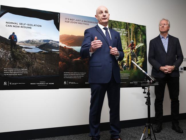 EXPLORE: Premier Peter Gutwein launches the Make Yourself at Home campaign alongside Tourism Tasmania chief executive John Fitzgerald. Picture: Zak Simmonds