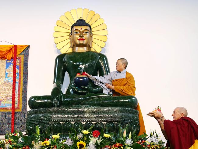 18/5/18 World's largest Jade Buddha returns home to the Great Stupa of Universal Compassion (Australia's largest Buddhist temple) in Bendigo. Aaron Francis/The Australian