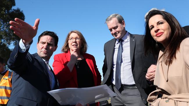 Ben Moloney project director with State Growth with Federal Minister for Infrastructure Catherine King, Tasmanian Minister for Infrastructure Michael Ferguson and Jane Howlett member for Prosser. Federal and state infrastructure ministers at Granton ahead of the start of the new Bridgewater Bridge. Picture: Nikki Davis-Jones