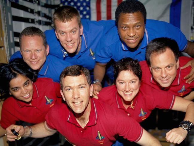 The crew of the ill-fated space shuttle Columbia: (top row) Dave Brown, Willie McCool, Mike Anderson (bottom row) Kalpana Chawla, Rick Husband, Laurel Clark, Ilan R