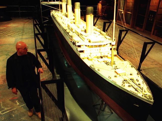 Director Dennis Watkins beside actual prop from the film Titanic – one of the attractions at Fox Film Studios Backlot, 1999. Picture: Jeff Darmanin