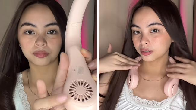 This portable neck fan is the only thing you need to survive the hot summer weather. Picture: TikTok/@just.nica