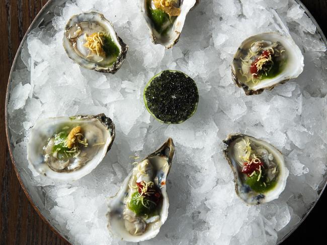 Oysters with green mango and lime pickle from Don't Tell Aunty in Surry Hills.