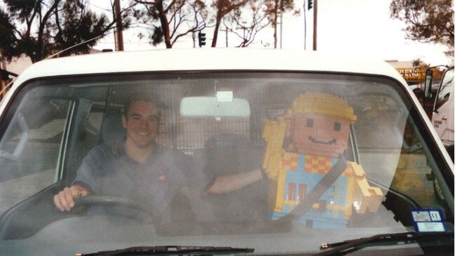 Troy Taylor on his first day at work with LEGO in 2002 with his first task – transporting Bob the Builder.