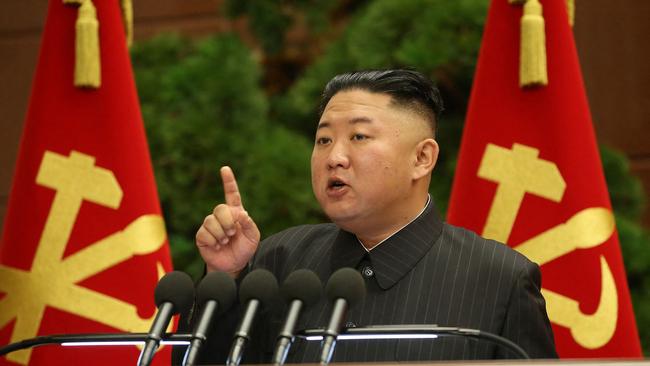 Kim Jong-un addresses the Worker’s Party Central Committee in Pyongyang on Wednesday. Picture: KCNA via AFP