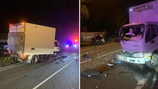 Emergency crews rushed to three separate crashes in the Sunshine Coast and Noosa regions overnight, including a truck and vehicle collision at Buderim. Picture: Contributed