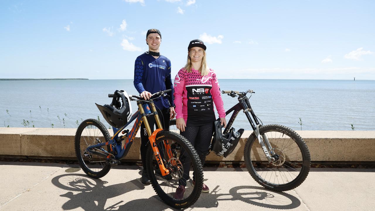 World Champion Tracey Hannah, pictured with Joel Sutherland, was the face of Crankworx Cairns in 2022. Picture: Brendan Radke