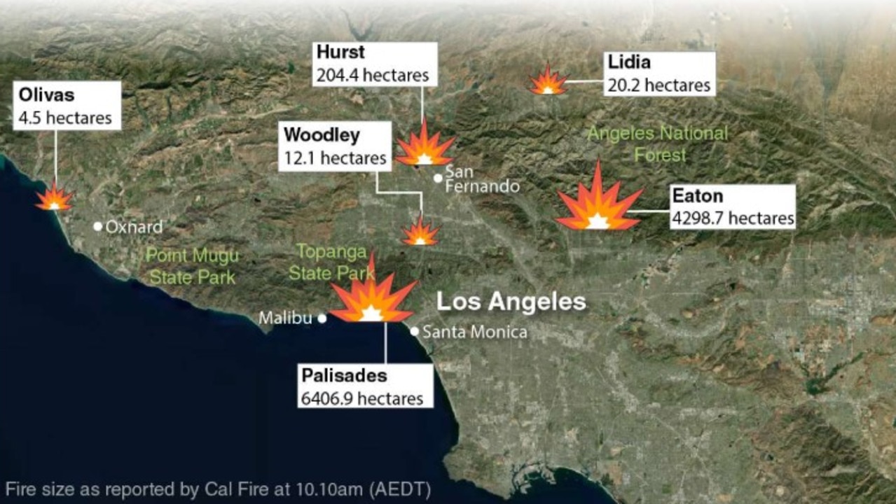 Multiple fire fronts have burned extensive parts of Los Angeles.