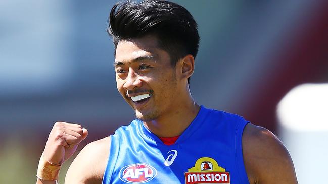 Lin Jong in action for the Western Bulldogs.