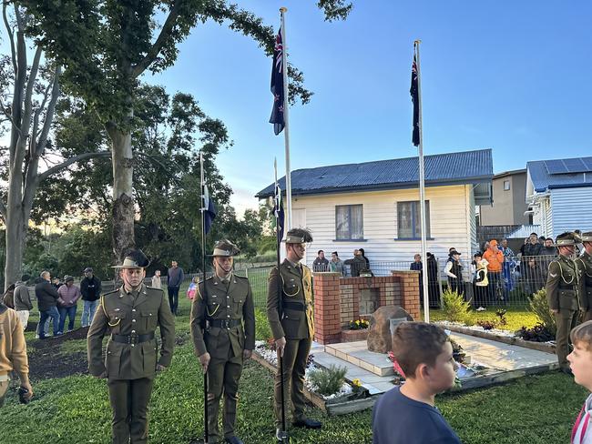 The 2024 Anzac Day Dawn Service beside the Queensland Country Women’s Association hall in Upper Coomera. Photo: Blair Wilkies.