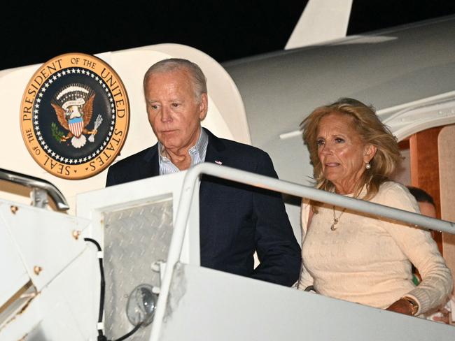 President Joe Biden and First Lady Jill Biden step off Air Force One upon arrival at Hagerstown Regional Airport in Hagerstown, Maryland, en route to Camp David. Picture: Mandel Ngan / AFP