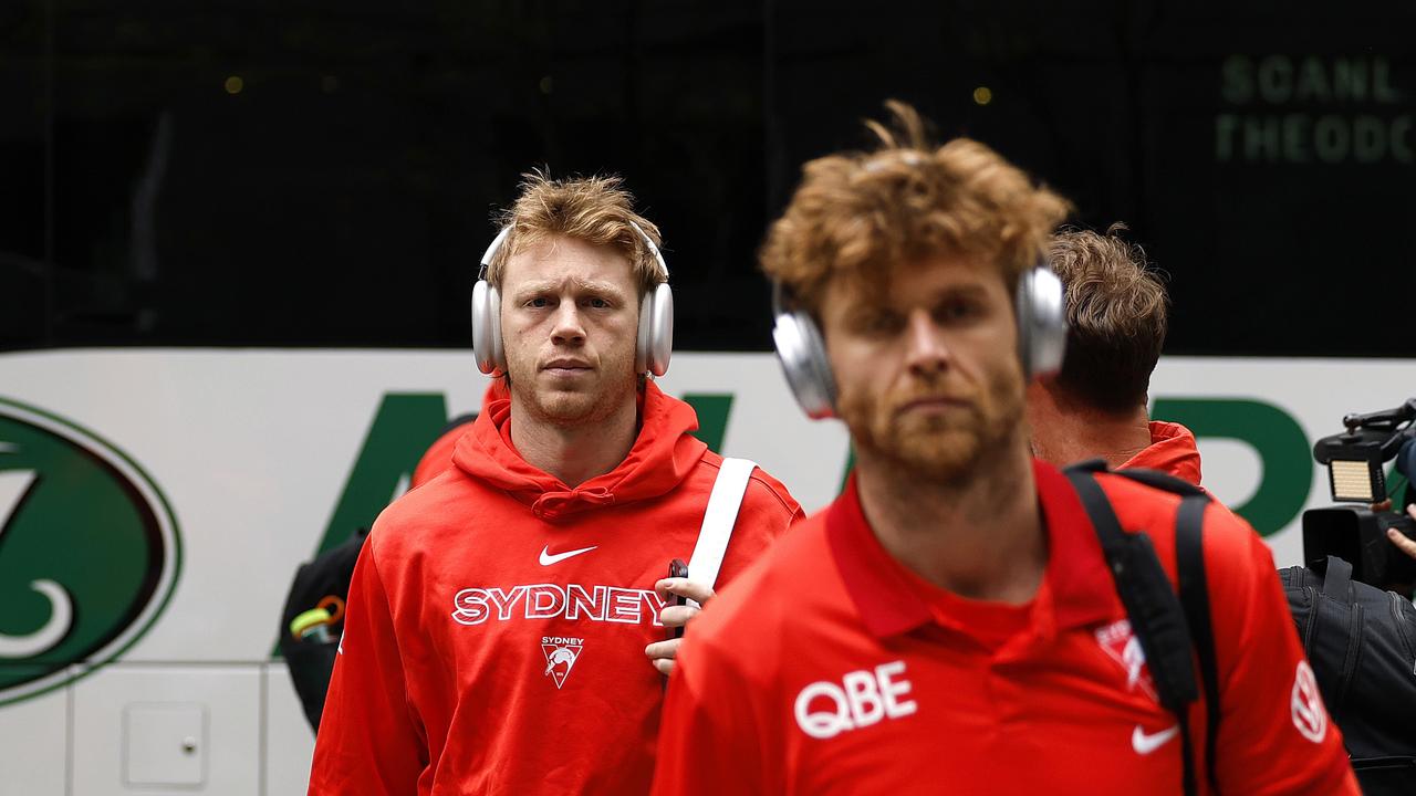 Dane Rampe (right) will again take the reins of the Swans in place of Sydney captain and close friend Callum Mills in the Grand Final. Picture: Phil Hillyard