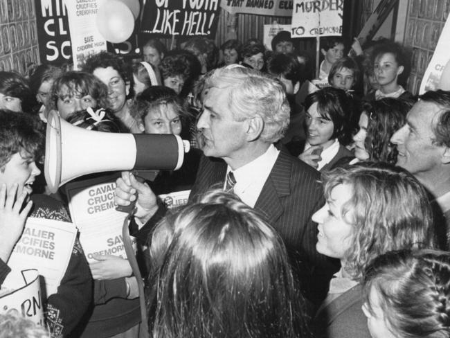 Speaking to a crowd at a protest. Picture: News Corp Archive