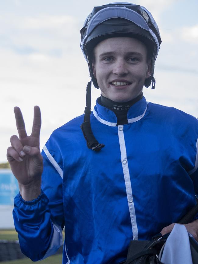 Jockey Justin Huxtable rode the Les Kelly-trained Freddie Fox Trot to victory in the OPEN Handicap (1300m) at the Gold Coast Turf Club on Friday, May 8, 2020. Picture credit: Greg Irvine, Magic Millions.