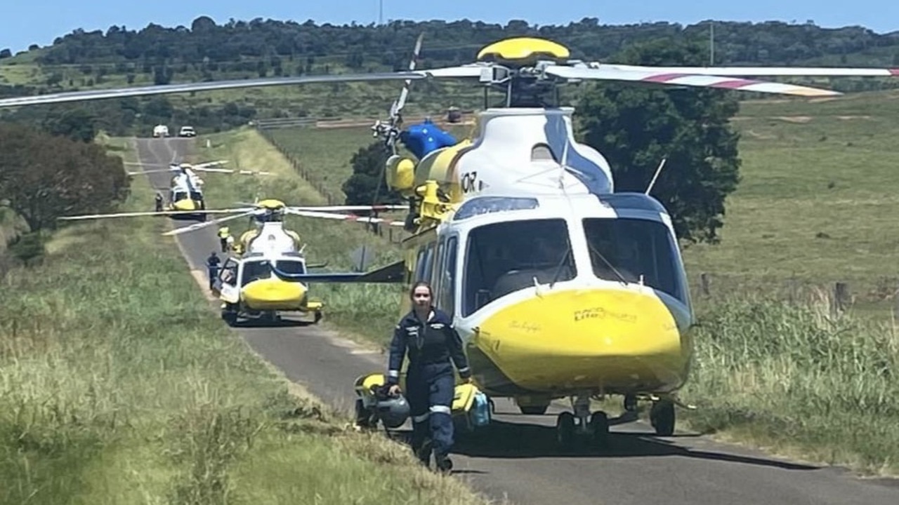 Rescue helicopters at the scene of the crash. Picture: LifeFlight