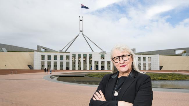 Janine Hendry, organiser of the March 4 Justice, in front of Parliament House. Picture: Sean Foster/Getty Images