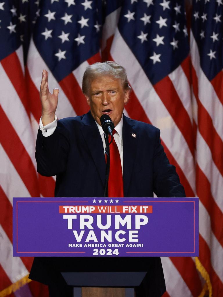 Donald Trump speaks during an election night event at the Palm Beach Convention Center on Wednesday. Picture: AFP