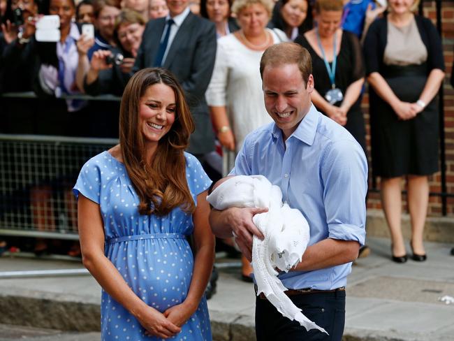 Big brother ... Prince William and Catherine, Duchess of Cambridge show their newborn baby boy, Prince George of Cambridge, to the world's media outside the Lindo Wing of St Mary's Hospital in London on July 23, 2013. Pic: AFP PHOTO / ANDREW COWIE
