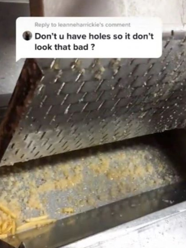 Many said that seeing all the oil and salt that collected in the grease trap wasn’t enough to put them off their fries. Picture: TikTok/@maccaschick.