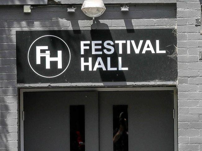 Festival Hall - Hillsong Signage on backdoor entry. Nothing visible on the Dudley St frontage. Picture: Tim Carrafa