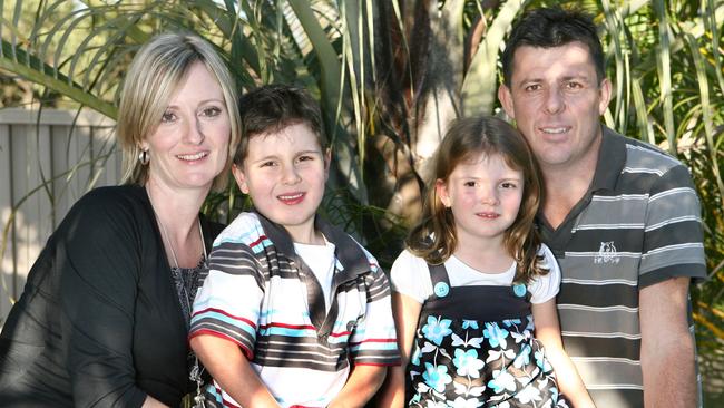 A gorgeous little Alyssa Postle (third from left), pictured with mum Kellie and father Troy in 2008, was inseparable from her big brother Adam (second from left) when they were little, and would even seek each other out in the playground at childcare. Picture: File