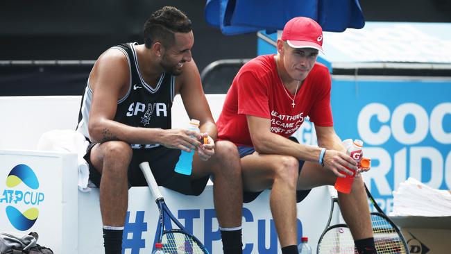 Nick Kyrgios (L) and Alex de Minaur (R) are leading the Aussie charge in the ATP Cup. Picture: Getty