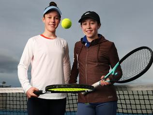 SUN TAS.  Tennis sisters Zola Case-Boag 13 and Escher Case-Boag 12 of Hobart are heading to Spain to further their tennis with their family also relocating.  Picture: Nikki Davis-Jones