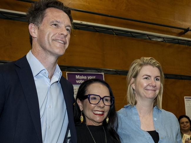 Premier Chris Minns cast his vote for Yes with Indigenous Australians Minister Linda Burney and Mr Minns’ wife, Anna. Picture: NCA NewsWIRE