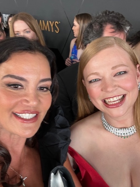 Real Housewives of Sydney star Krissy Marsh wrangles herself a ticket to the Emmys. Pictured with actress Sarah Snook.