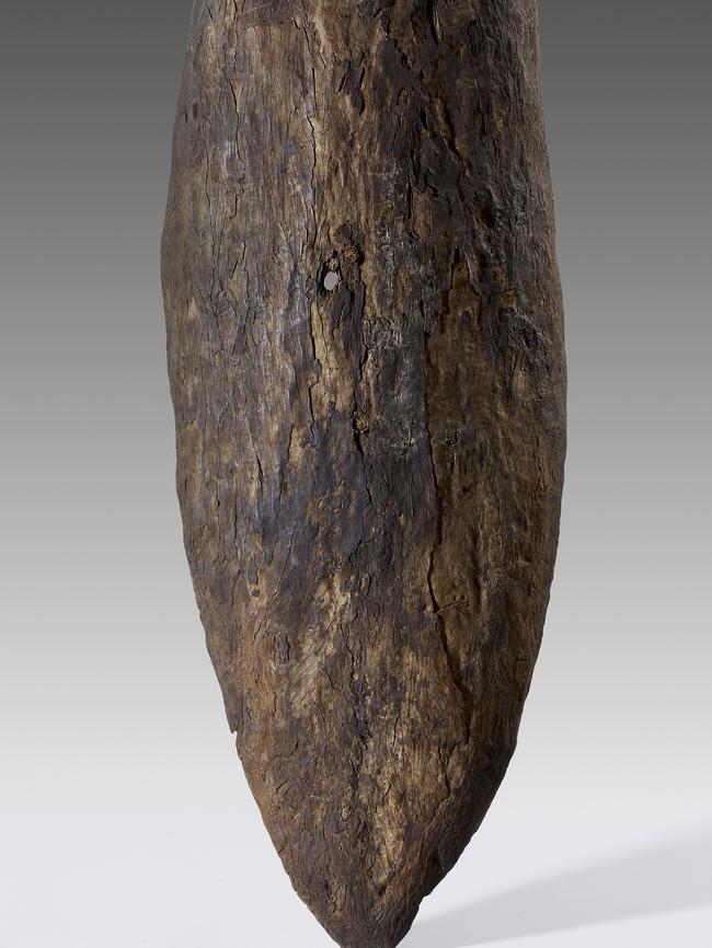 A shield collected from the Gweagal people at Botany Bay in April 1770.