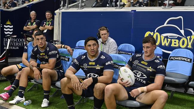 Jason Taumalolo rides the pine. Photo by Ian Hitchcock/Getty Images.