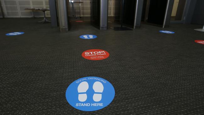 Social distancing measures are being installed in offices in Sydney, as a percentage of the workforce prepares to head back to work with relaxation of COVID-19 regulations. Picture: Britta Campion for The Australian