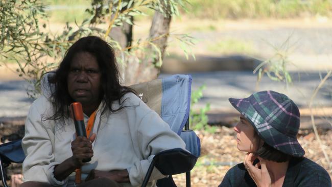 Kaytetye-Warlpiri woman Maureen Jiyiliya Nampijinpa O'Keefe from Ali-Curung with NT Greens candidate for Braitling Asta Hill. The NT Greens launched their biodiversity policy in Alice Springs on Sunday, June 23, 2024. Picture: Gera Kazakov