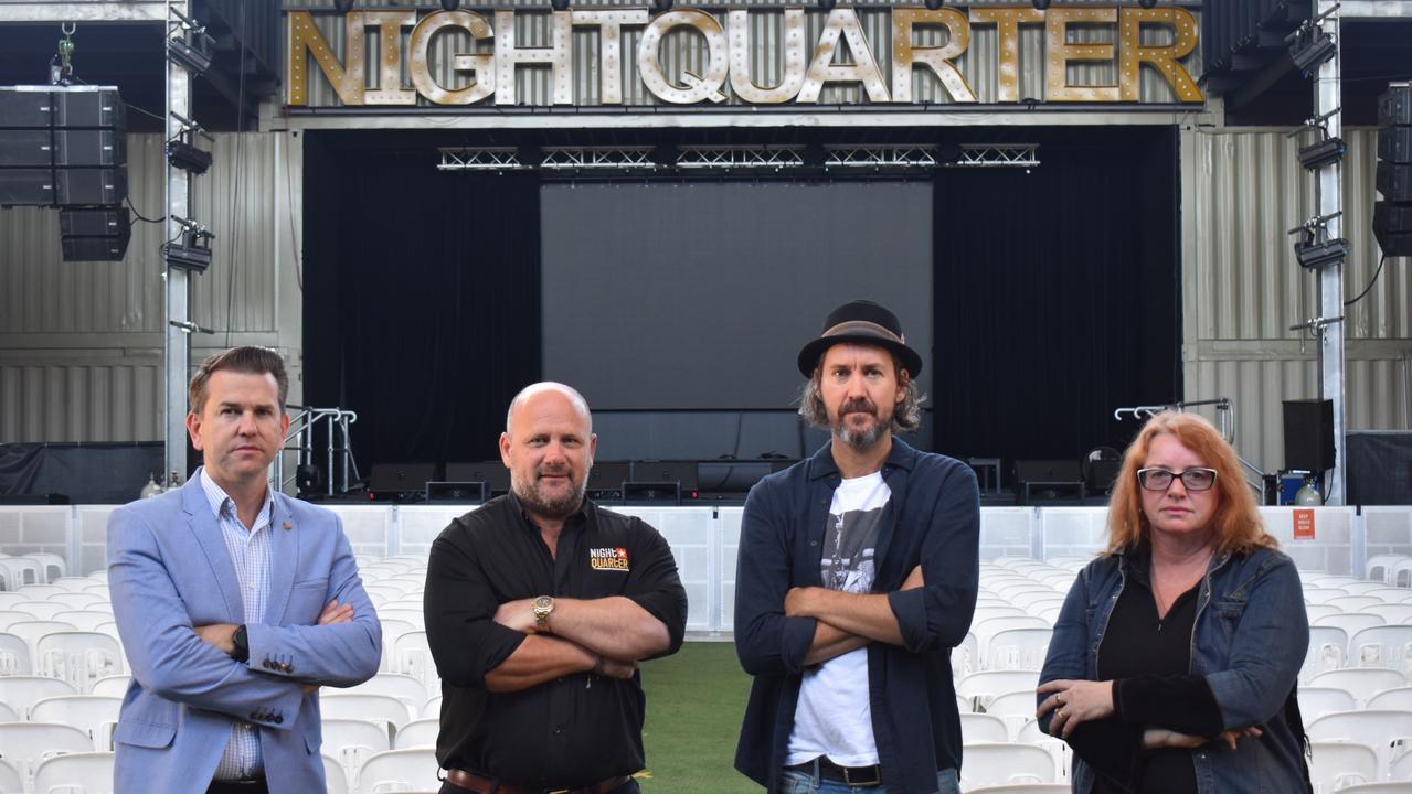 MP Jarrod Bleijie, NightQuarter operators Ian Van der Woude and Michelle Christoe and artist Patch Brown were angered by the State Government’s decision to shut down the venue’s live music.