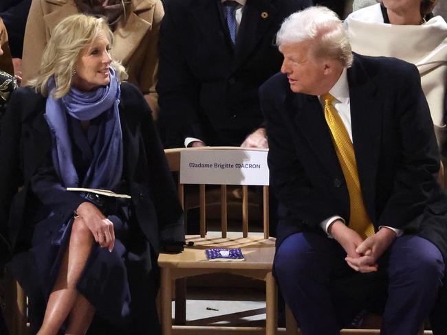 First Lady Jill Biden and U.S. President-elect Donald Trump attend the ceremony to mark the reopening of Notre Dame of Paris Cathedra. Picture: Getty Images for Notre Dame de Paris