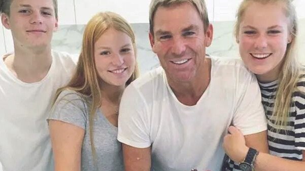 Shane Warne with his three children, Jackson, Summer and Brooke. Picture: Supplied