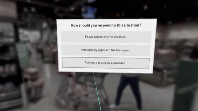 Grabs from a VR training module that store teams for Woolworths use. Picture: Supplied