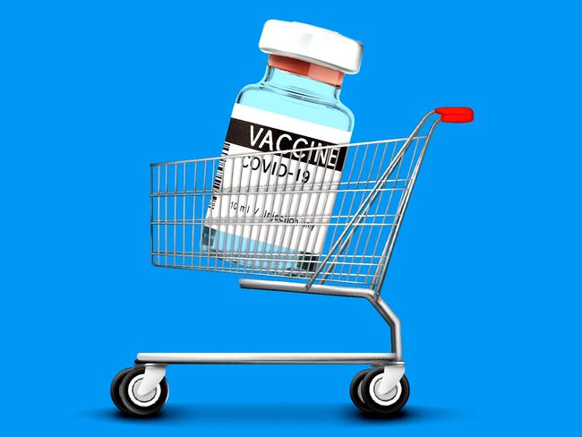 EMBARGO FOR TWAM 28 AUGUST 2021  fee appliesCovid vaccine in shopping trolley  Pic ;  Shutterstock / The Atlantic Magazine