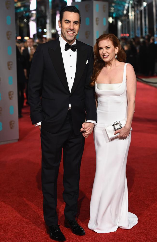 Sacha Baron Cohen and Isla Fisher attend the British Academy Film Awards at the Royal Opera House on February 14, 2016 in London. Picture: Getty