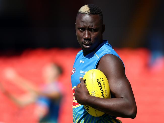 Suns forward Mabior Chol must overcome a groin injury to play in Sunday’s QClash. Picture: Chris Hyde/Getty Images