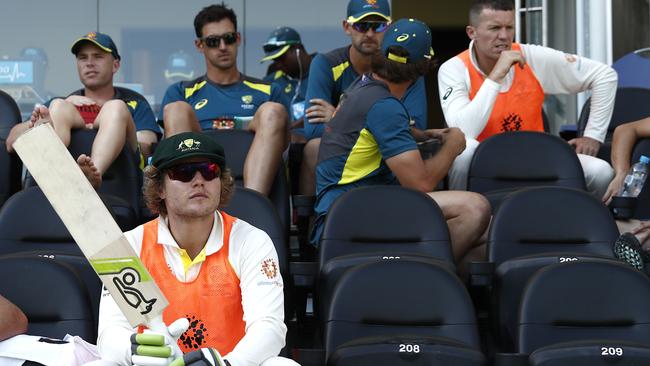 BRISBANE, AUSTRALIA - JANUARY 25: Will Pucovski of Australia looks on from the viewing room during day two of the First Test match between Australia and Sri Lanka at The Gabba on January 25, 2019 in Brisbane, Australia. (Photo by Ryan Pierse/Getty Images)