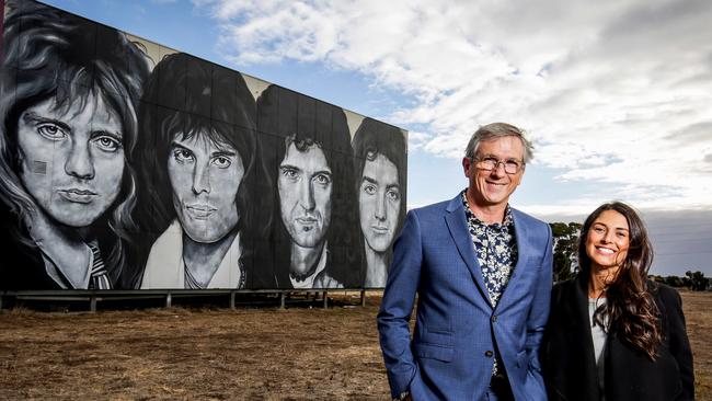 Artist Danielle Weber and Villawood executive director Rory Costelloe mark Queen’s triumphant return to Sunbury. Picture: Nicole Cleary