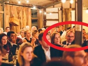 Jo Haylen (left) and Josh Murray (right) at a wedding in Byron Bay in 2016.