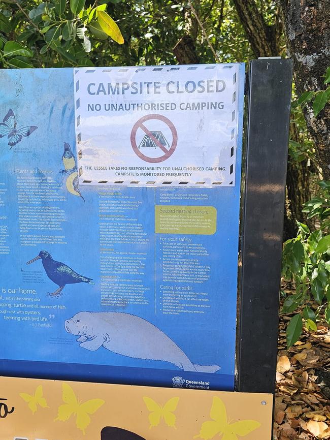 Signs by the new owners of the Dunk Island Group say camping is no longer permitted due to construction. Picture: Supplied