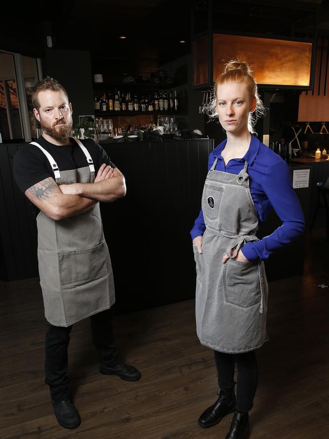 Co-owners of Gastown East, Kristian Farrow and Sarah Mundy want customers to honour their bookings or call up if they cannot make it, because of gathering limits and associated impact of no-shows. Picture: Zak Simmonds