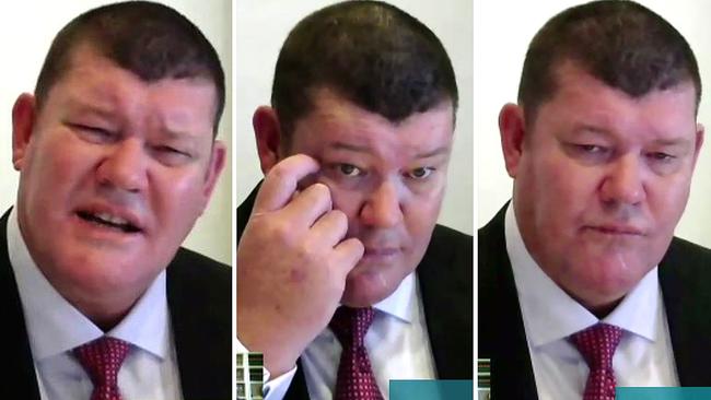 James Packer appears before the Crown inquiry from his superyacht yesterday. Pictures: Screengrabs / supplied