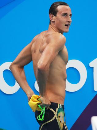 Australia's Cameron MceVoy checks his time after his 100m freestyle heat. Picture. Phil Hillyard