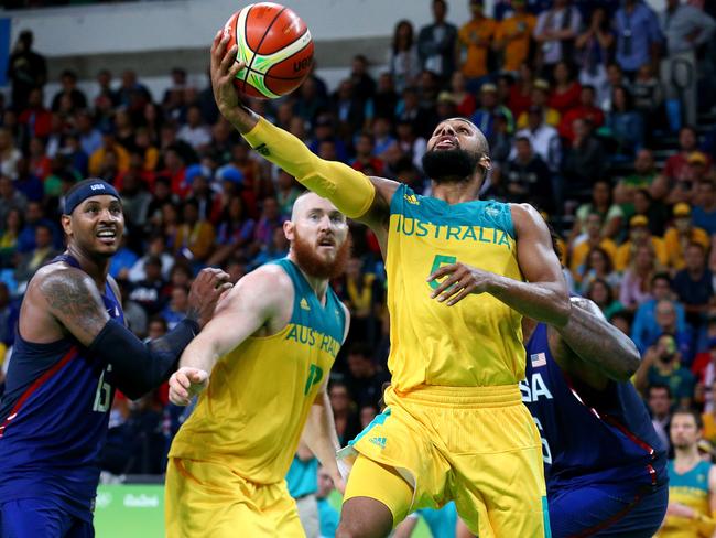 Patty Mills in action during the Boomers v USA game at the 2016 Rio Olympics. Picture: Adam Head