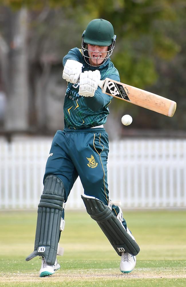 Wynnum batsman Jed Wilson First grade cricket between Wynnum Manly and Norths. Saturday September 23, 2023. Picture, John Gass